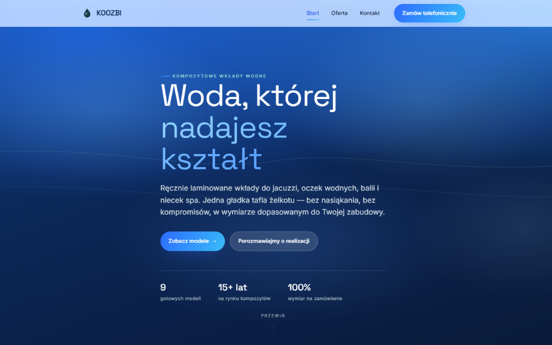 Projekt — KOOZBI, strona z jacuzzi